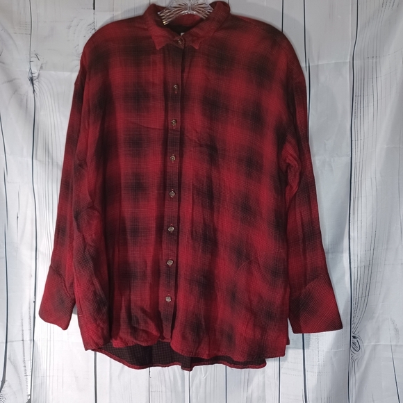J. Jill Tops - J.Jill Red And Black Plaid Long Sleeve Button Down Shirt